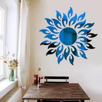 Креативное 3D зеркало Sun Flower Art Съемная настенная наклейка Акриловая настенная наклейка Наклейки для украшения комнат чёрный
