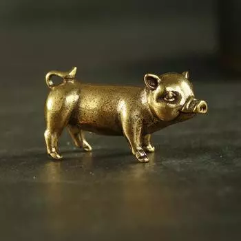 Креативные маленькие бронзовые фигурки свиней из латуни, китайские украшения в виде свиней со знаком зодиака, металлические подвески, украшения для рабочего стола, домашний декор 1PC