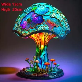 Креативные настольные лампы серии Stained Plant из смолы, красочные прикроватные тумбочки для спальни, цветы, грибы, ретро настольная ночная лампа, атмосферный свет