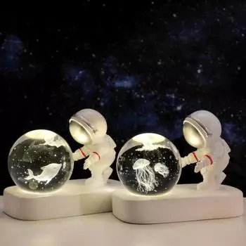 Креативный 3D астронавт хрустальный шар светодиодный ночник для детей спальня планета космическая солнечная система лампа USB Рождественский подарок ребенку Warm light
