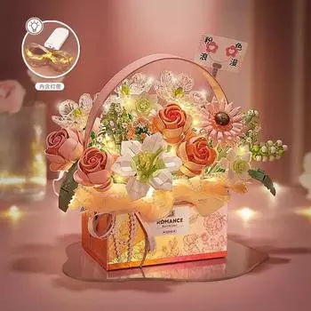 Креативный 3D строительный блок, цветок розы, игрушка, волшебный порошок, портативный розовый, фиолетовый, цветочный кирпич, букет, подарочная коробка, подарки для детей розовый
