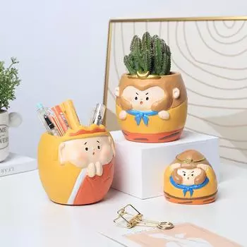 Креативный горшок для суккулентов, воздушные растения, смоляной цветочный горшок, декоративная комната, офис, рабочий стол, король обезьян, украшения Тан Саньцзан A