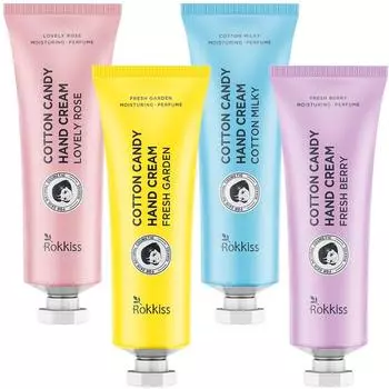Крем для рук Rockies Cotton Candy Lovely Rose 50 г + Fresh Garden 50 г + Fresh Berry 50 г + Cotton Milky 50 г, 1 комплект