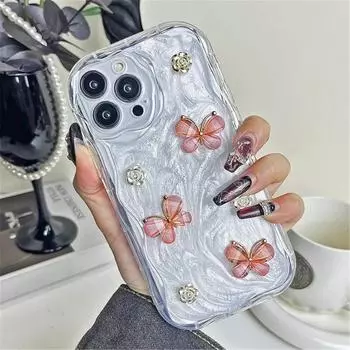 Кремовый волнистый чехол для телефона с 3D милой бабочкой и камелией для iPhone 14 13 11 15 Pro Max 14 Plus XR XS Max, мягкий противоударный защитный чехол For iphone15Plus