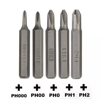 Крестовые биты H428 мм PH0000 PH000 PH00 PH0 PH1 PH2 Шестигранный хвостовик 4 мм 5 x PH00