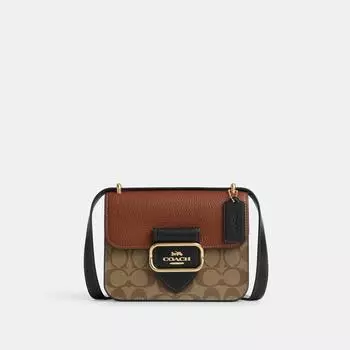 Кроссбоди Coach Morgan Square из канвы с цветными блоками, цвета золотистого, хаки, разноцветного цвета