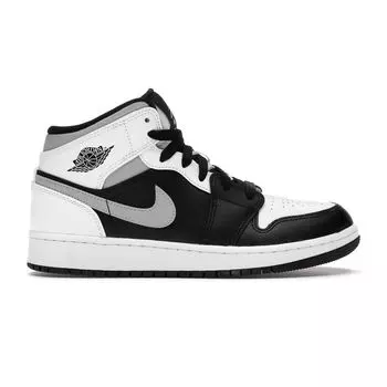 Кроссовки Air Jordan 1 Mid GS White Shadow Kids Черные Светло-Дымчато-Серые 554725-073
