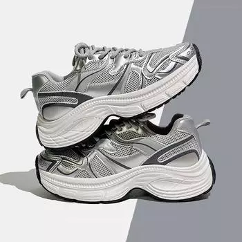 Кроссовки Clunky женские дизайнерские на платформе Dorky Dad Shoes женские кожаные трикотажные сетчатые кроссовки повседневные прогулочные спортивные туфли для бега 36 серебряный