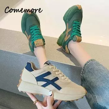 Кроссовки Comemore Luxury Platform Shoes 2024 года, новые, для отдыха, противоскользящие, зеленые, для бега, модные, дизайнерские, спортивные, кожаные, женские кроссовки 40 35 зелёный