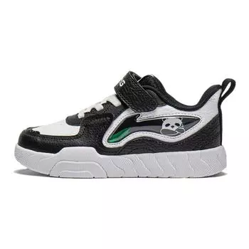 Кроссовки для скейтбординга Li Ning Kids с круглым носком, на липучке, прочные, амортизирующие, низкие, детские, цвет черный, белый YKNU022-1 27