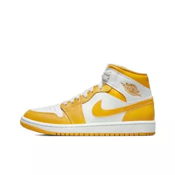 кроссовки Jordan 1 Mid White University Gold (W) BQ6472-117