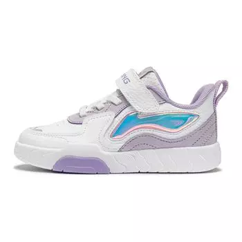 Кроссовки Li Ning Kids с круглым носком на липучке, амортизирующие, износостойкие, низкие, детские, для скейтбординга, белые, фиолетовые, YKNU022-2 26