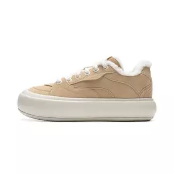 Кроссовки Li Ning Puff Platform Fleece Trend Casual Wear, прочные, теплые, с низким верхом, для скейтбординга, женские, чайно-коричневые, AZGU068-4 37