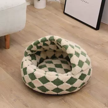 Кровать для кошек Cave Dog Calming Soft, подушка, моющаяся обнимательная подушка с чехлом, круглая для щенков green white 40cm