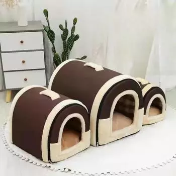 Кровать для питомца, складная собачья будка, мягкая палатка, закрытая для помещений, теплая плюшевая спальная корзина со съемной подушкой для кошек и собак M 45x38x36cm