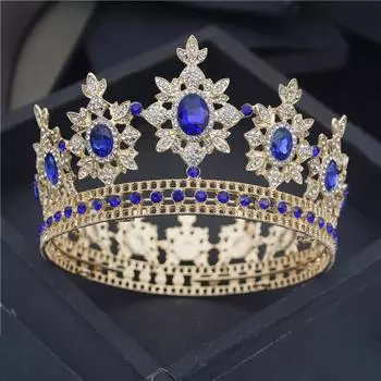 Круглая диадема королевская королева король металлическая хрустальная свадебная корона свадебные тиары пышное украшение на голову украшения для волос на вечеринку серебро белый