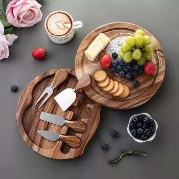 Круглая доска для сыра из акации, цельная деревянная сращенная доска в стиле вестерн, круглый поднос, разделочная доска для хлеба Planche A Decouper Cuisine Аксессуары для кухни 25x25x3.5cm
