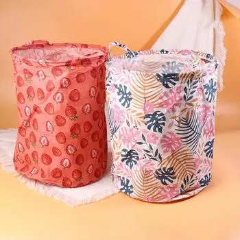 Круглая корзина для белья с рисунком из мультфильма, портативная складная домашняя сумка для хранения белья, хлопковая льняная корзина для детских игрушек, грязной одежды 4