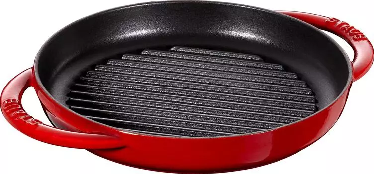 Круглая сковорода-гриль Staub Grill Cherry Grill, совместимая с японским грилем Pure 22 см , сковорода, ручки, металл, эмаль, [Авторизованный продукт] и красный
