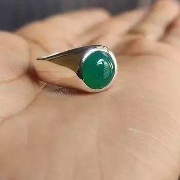 Круглое кольцо с зеленым ониксом, серебряное кольцо 925 пробы, мужское кольцо, серебряные украшения, подарок для него, эффектное кольцо, кольцо ручной работы 6