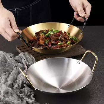 Круглые кастрюли из нержавеющей стали для приготовления пищи с ручкой, сковорода для паэльи и морепродуктов, газовые плиты, кастрюля, кухонная утварь