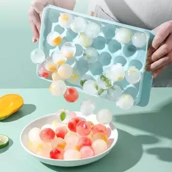 Круглый лоток для кубиков льда с крышкой. Контейнер для изготовления ледяных шариков. Форма с контейнером. Лопата для изготовления сферы. Sets синий