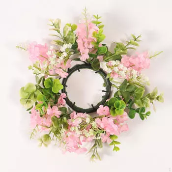 Круглый венок из искусственных свечей для рождественского стола Pink