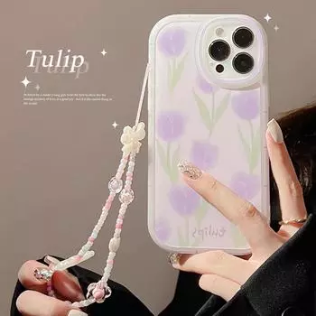 Круглый защитный чехол для камеры Ins с фиолетовыми тюльпанами для Iphone X Xr Xsmax 12 Mini 13 Pro Max 11 Promax 7 8 Plus, милый чехол для телефона For iphone 12