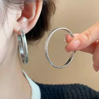 Крупные серьги-кольца из серебра с металлическим отливом для женщин — модный европейский и американский стиль A2029 серебряный