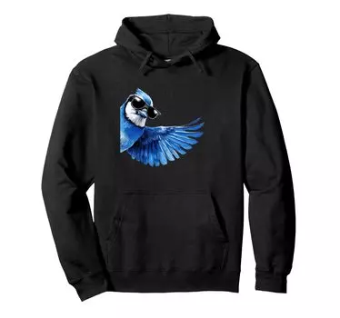 Крутые солнцезащитные очки Blue Jay, забавная поза сбоку, толстовка с капюшоном Bird Lover чёрный