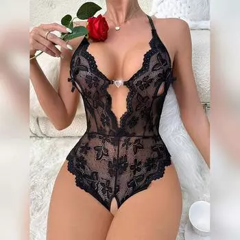 Кружевной боди с открытой спиной и открытой грудью 2XL