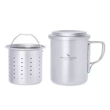 Кружка Boundless Voyage Titanium Mug для кемпинга на открытом воздухе, кружка для открытого огня с ситечком для чая, изготовленная из титана, сверхлегкая, прочная, со складной крышкой