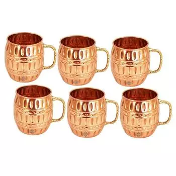 Кружка для пива Moscow Mule, дизайн в форме бочонка из чистой меди, лучше всего подходит для пивных коктейльных вечеринок, барная посуда, объем - 530 мл, набор из 6 штук