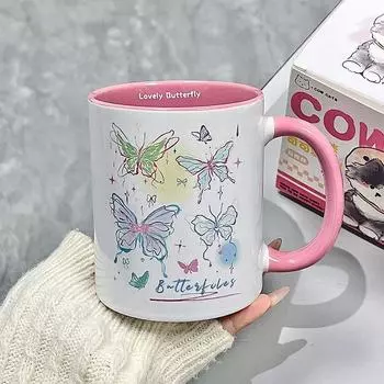 Кружка с красочным граффити и бабочкой, керамическая чашка для воды, бытовые кофейные чашки, Ins, подарок на день рождения с высокой красотой, молочная посуда 301-400ml