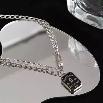Кубинская цепь Толстая цепь Именная табличка Буква Квадратный Ветер Ожерелье Хип-хоп Универсальный Тренд Уличный, Ожерелье из титановой стали