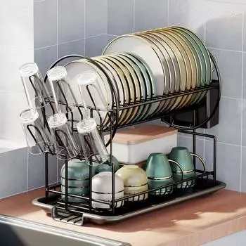 Кухонная посуда, миска, сушилка для хранения, полка с сушилкой, палочки для еды, нож, вилка, органайзер для стакана с водой, кухонный органайзер для столешницы