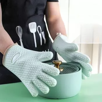 Кухонные перчатки для выпечки в микроволновой печи, изолированные рукавицы с защитой от ожогов, утолщенные изолированные силиконовые перчатки с пятью пальцами белый