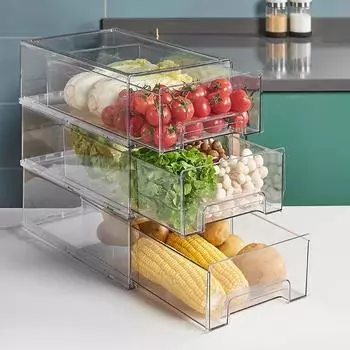 Кухонный холодильник Ящик для хранения фруктов, овощей, мяса, рыбы Ящик для продуктов Органайзер для хранения свежих продуктов Штабелируемый контейнер
