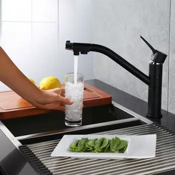 Кухонный кран Tri Flow Reverse Osmosis 3-ходовой питьевой RO водопроводный кран высокого качества, оптовая продажа, поворотный на 360 градусов, хром или матовый черный