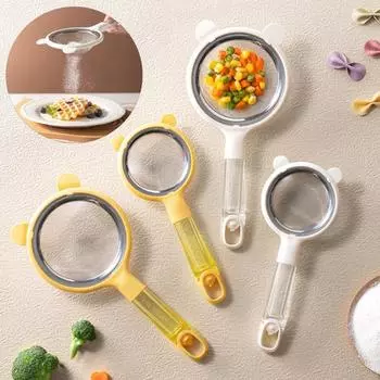 Кухонный сетчатый фильтр с пластиковой ручкой, пищевой сорт, просеиватель для муки, инструмент для детского питания, дуршлаг, ложка, многофункциональный кофе, чай, сок L белый