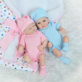 Кукла NPK, набор близнецов, 26 см, мини Reborn, полностью виниловая кукла, милые игрушки для детей, подарок на день рождения A Pair розовый/синий