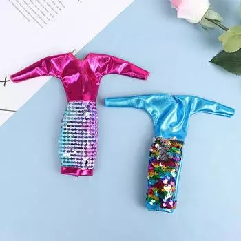 Кукольная одежда 30 см, платье с длинными рукавами, расшитое бисером и пайетками, жилет цвета градиента, кукольное платье