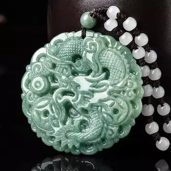 Кулон FashionZodiac Dragon из нефрита, ожерелье на удачу зелёный