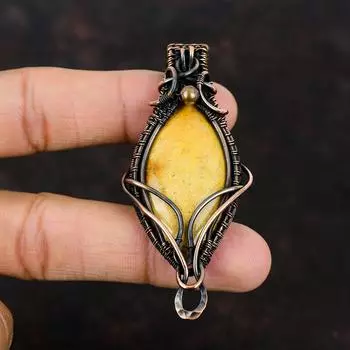 Кулон из ископаемого коралла с драгоценным камнем, медная проволока, кулон, ручная работа, обернутая проволокой, ювелирный подарок для матери, ювелирные изделия из ископаемого коралла, антикварный кулон