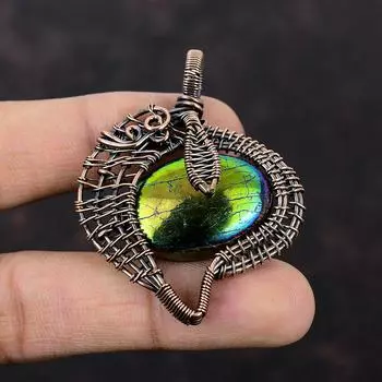 Кулон Mystic Fire Labradorite, подвеска из медной проволоки, подвеска ручной работы, подвеска из медной проволоки, ювелирное изделие, подвеска из настоящего драгоценного камня, подарок для него