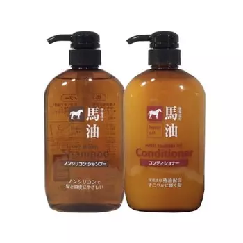 Kumano Yushi Horse Oil Shampoo & Conditioner Moisturizing Ingredients, High 600ml each
