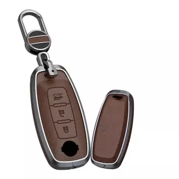 KUNIO Nissan 3 Button Key Case Key Holder Key Cover Alloy Genuine Leather No Screws For New NISSAN Sakura B6 Aria B9 New X-Trail X-Trail T33 2022 Infi