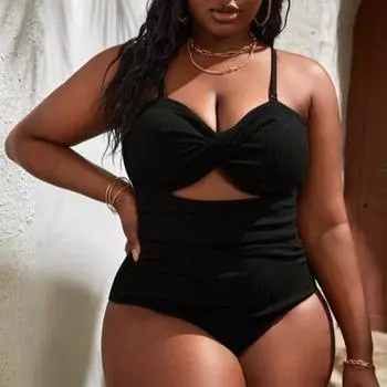 Купальник большого размера Fattened Plus Size, женский, черный, сексуальный и тонкий, с подтяжками, треугольный, цельный купальник 1XL