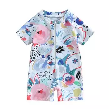 Купальник Rash Guard для маленьких девочек и мальчиков 6, 12, 18, 24 месяцев, 3 лет, комбинезоны с акварельным принтом, на молнии, с короткими рукавами, солнцезащитный купальный костюм 0-6 Months белый