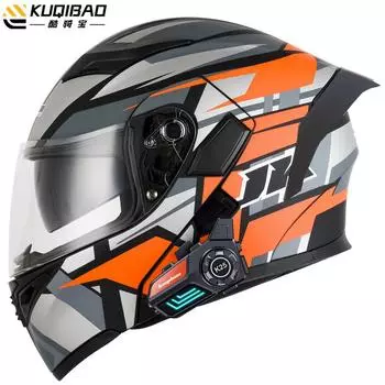 Kuqibao Anti Fog Dual Lens Open Face Helmet Мотоциклетный шлем Bluetooth с длительным сроком службы и подсветкой XL сплав оранжевый